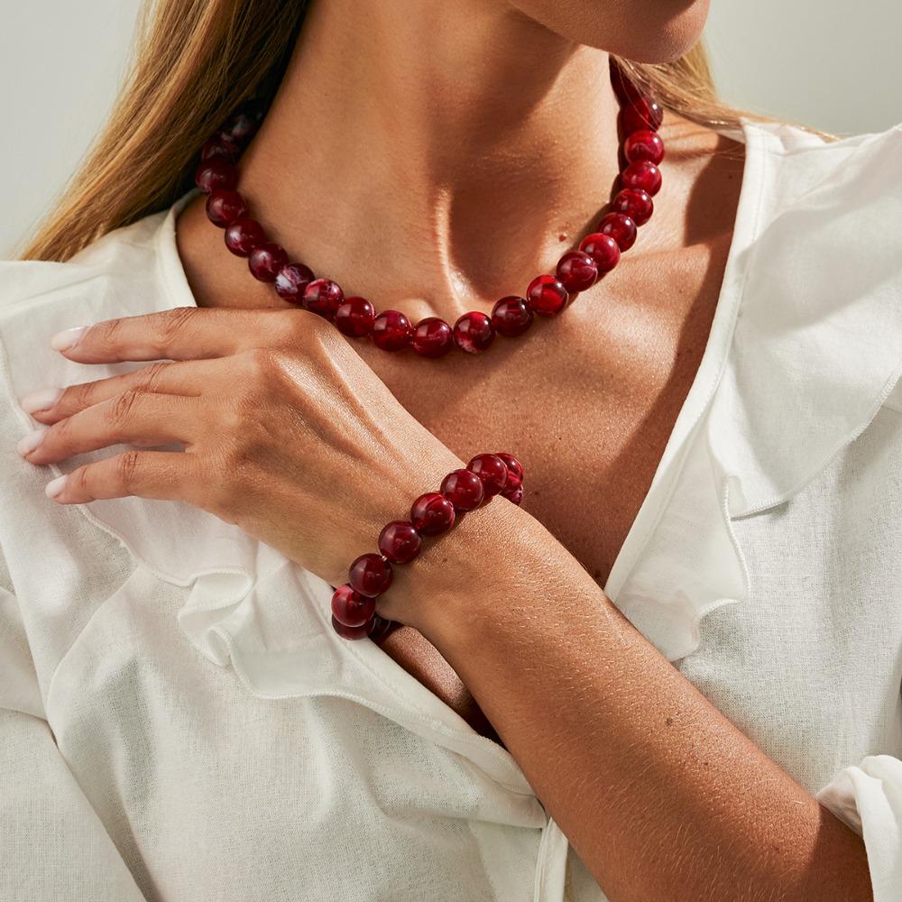Bohemia Fashion Dopamine Color Acrylic Round Bead Handmade Beading Necklace for Women Temperament Simple Jewelry Accessory Gift