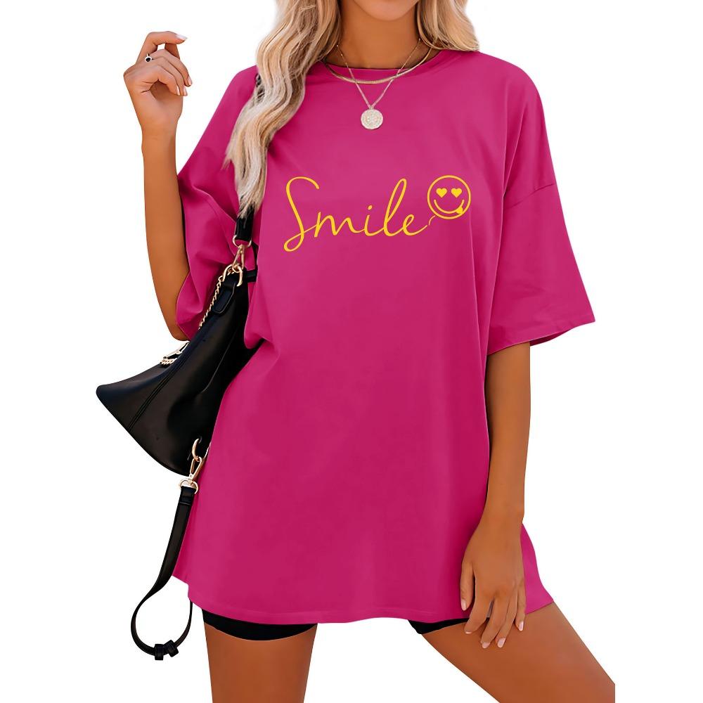 Tricou de damă cu mânecă scurtă, cu imprimeu lejer și mânecă scurtă, cu guler rotund și umăr căzut