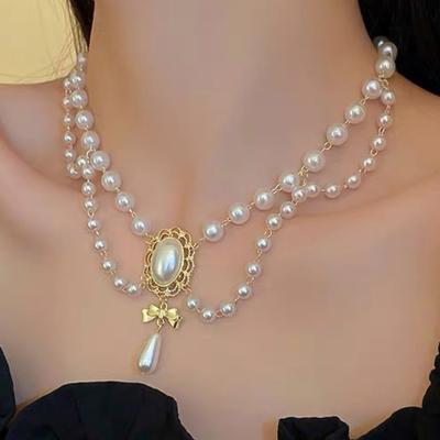 Elegant French Royal Inspired Double Layer Pearl Necklace Vintage Retro Jewelry For Women Formal Events Daily Wear
