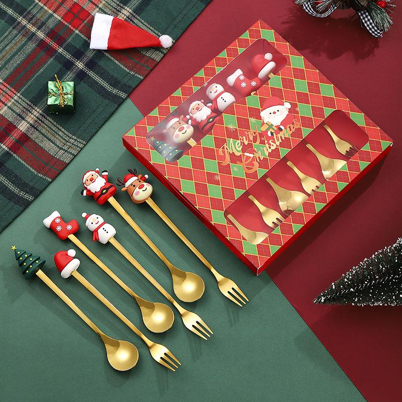 Christmas Fork And Spoon Set, Christmas Gift Box Tableware, Stainless Steel Tableware, Coffee, Tea And Dessert Fork And Spoon