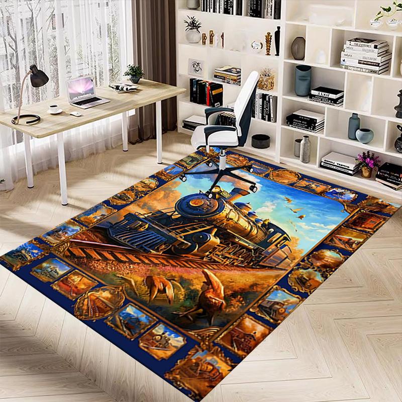1PC Train Railway Non-Slip Floor carpet, Office, family, bedroom, Studio - Large Area Rug, Vibrant Colors-C0482