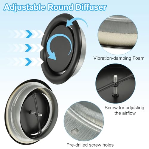 PATIKIL 200mm Round Metal Vent, Adjustable Natural Ventilation System for Home Renovations, Wall-Mounted, Black, 1 Piece