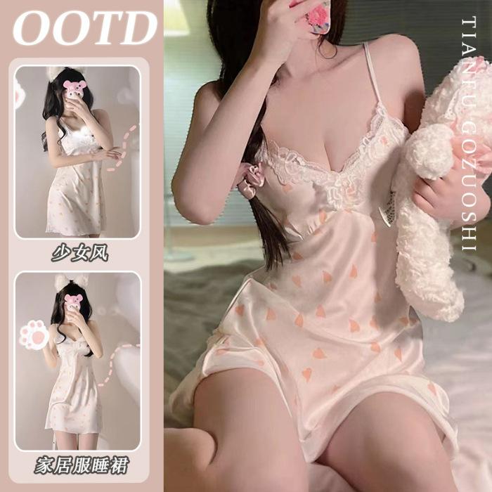 Suspender nightdress short girl suspender nightdress women s summer thin sweet and cute student loungewear pajamas M