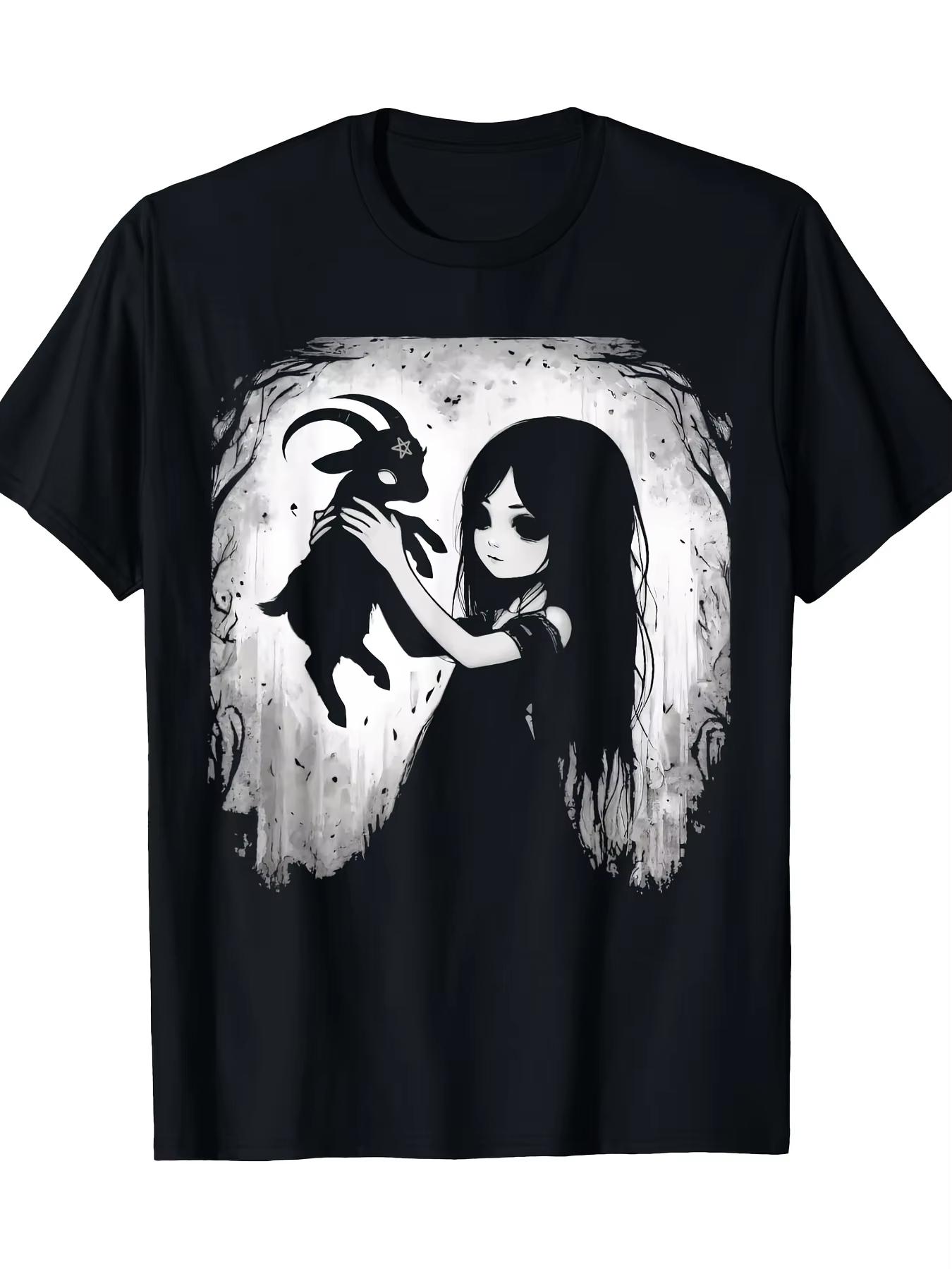 

Black Goat Demon Buffy Mott Satan Gothic Style Dark Alternative Clothing - Printed T-shirt for Casual Street Wear - Men s Sum... 5XL різнокольоровий