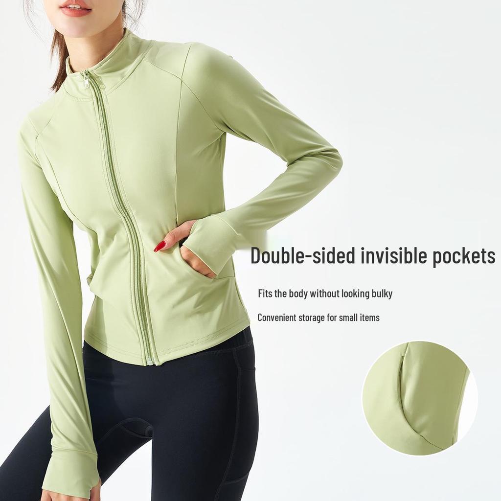 Damska kurtka do jogi szybkoschnąca: Dopasowany kardigan zapinany na zamek ze stójką do biegania i treningu