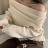 The Pink Loose Fit Damage Wool Mohair Off Shoulder Knit