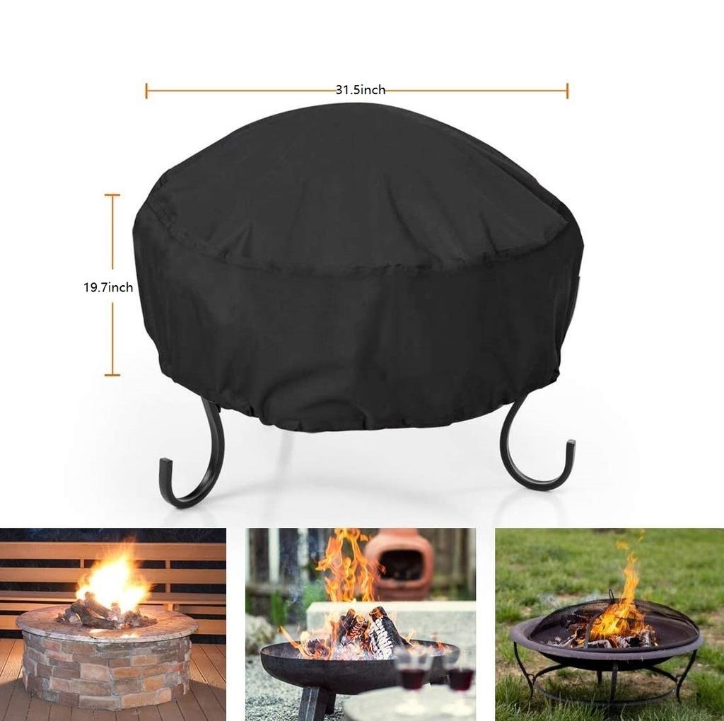 Waterproof Patio Fire Pit Cover Black UV Protector Grill BBQ Shelter Outdoor Garden Yard Round BBQ Cover Canopy Furniture Covers