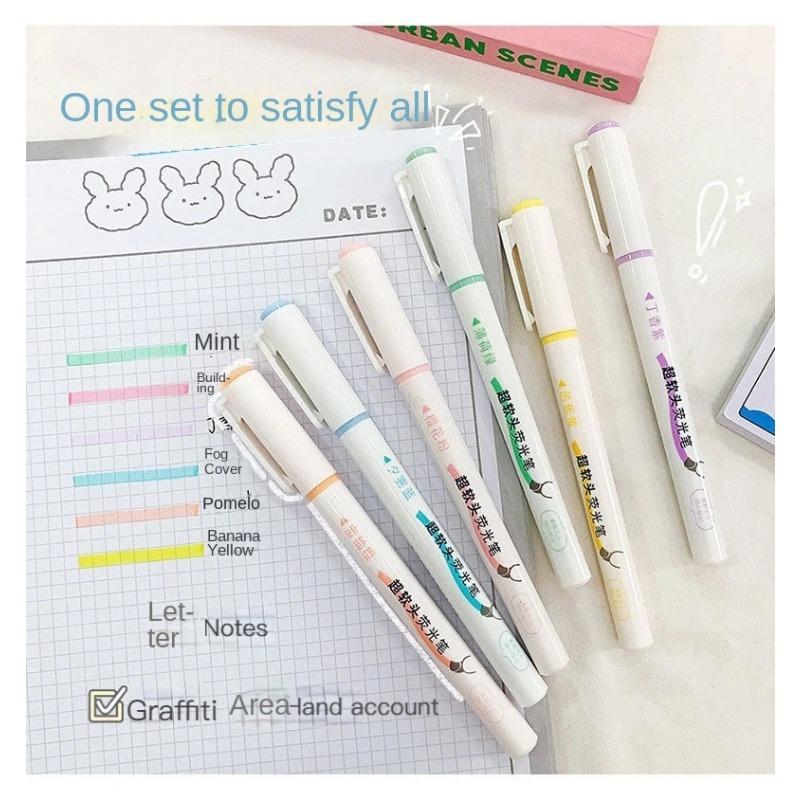 Zestaw 6 szt. Miękka Końcówka Kolory Makaronowe Zakreślacz Kawaii Markery Długopisy DIY Album na Zdjęcia Dziennik Fluorescencyjny Kolekcja Japońskie Artykuły Papiernicze
