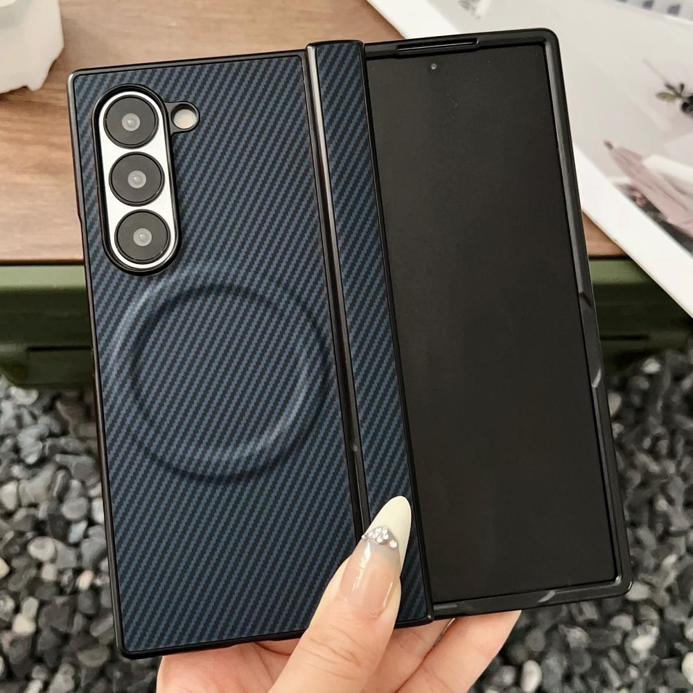 Luxury Carbon Fiber Magnetic Hinge Phone Case For Samsung Galaxy Fold 7 6 5 4 Wireless Charge Hard Soft Silicone Bumper Cover