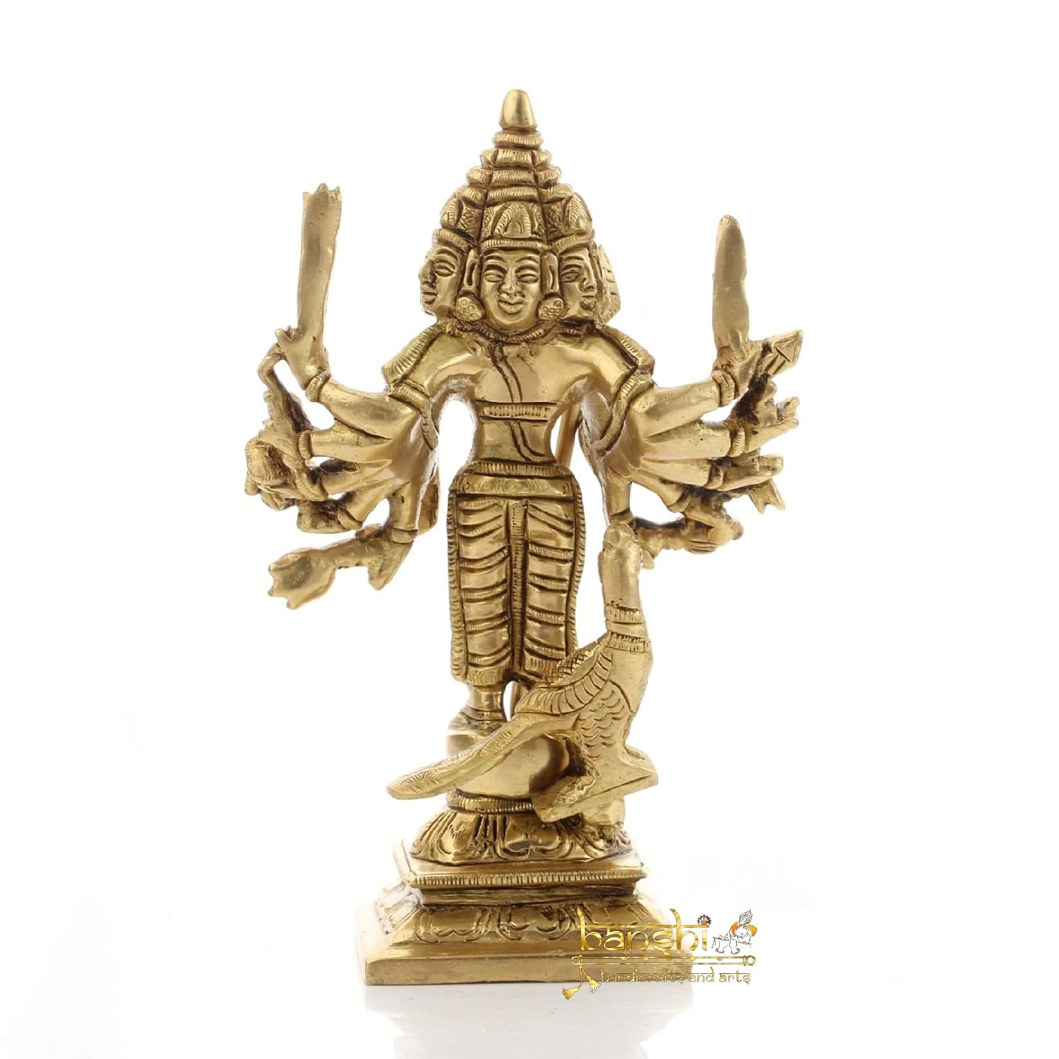God Murugan Statue, Brass Kartikeya Statue, Karthikeyan Idol, Standing - 7 Inch