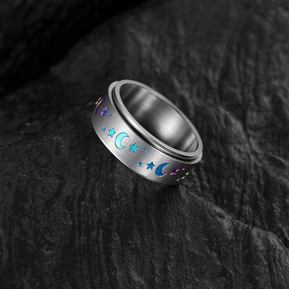 Rotatable Plated Color Star Moon Ring 8mm Wide 304 Stainless Steel Standard US Size