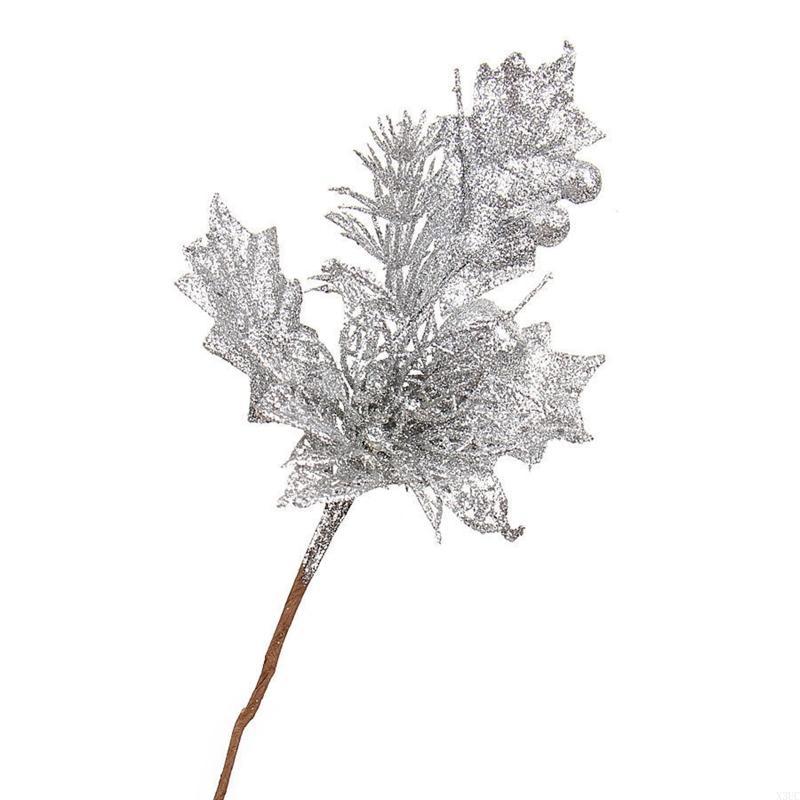 

23cm Gold Powder Xmas Tree Glitter Decorative Ornaments Leaves Root Branches X3UC серебряный