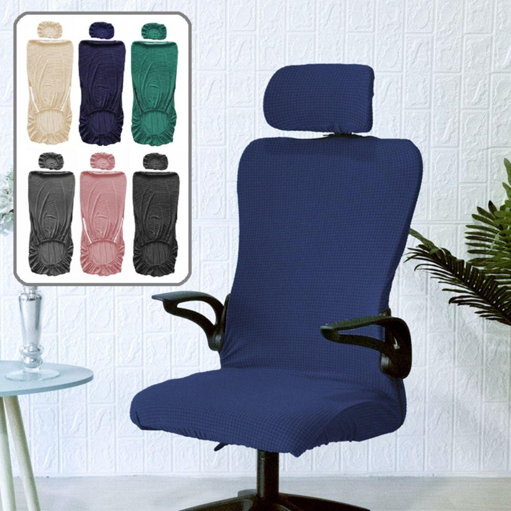 Solid Color Office Chair Cover Elastic Stretchable Swivel Chair Cover with Headrest Cover Breathable Gaming Chair Cover Armchair