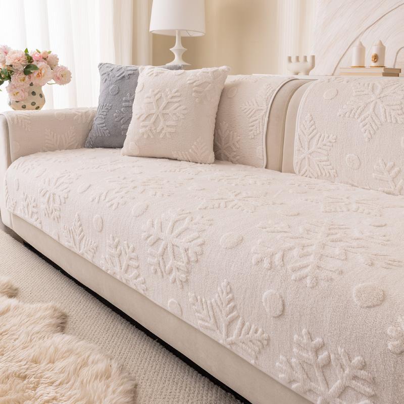 

Мягкий и Нескользящий Утолщенный Чехол на Подушку для Дивана Плюшевый для Гостиной Чехол для Дивана Универсальное Полотенце для Сиденья Снежинка Однотонное 70x70cm белый