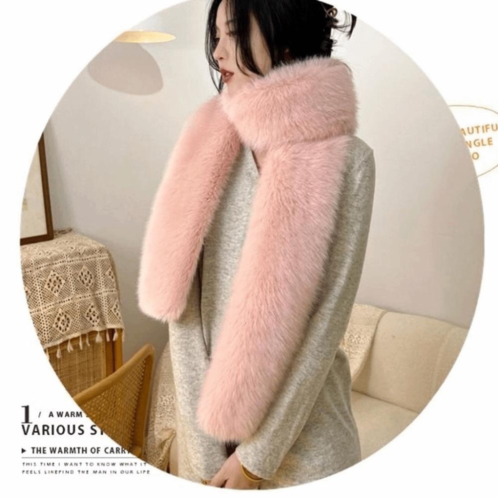 Long Imitation Mink Fur Scarf Solid Color Fluffy Long Scarf Fashion Plush Neck Warmer  Women