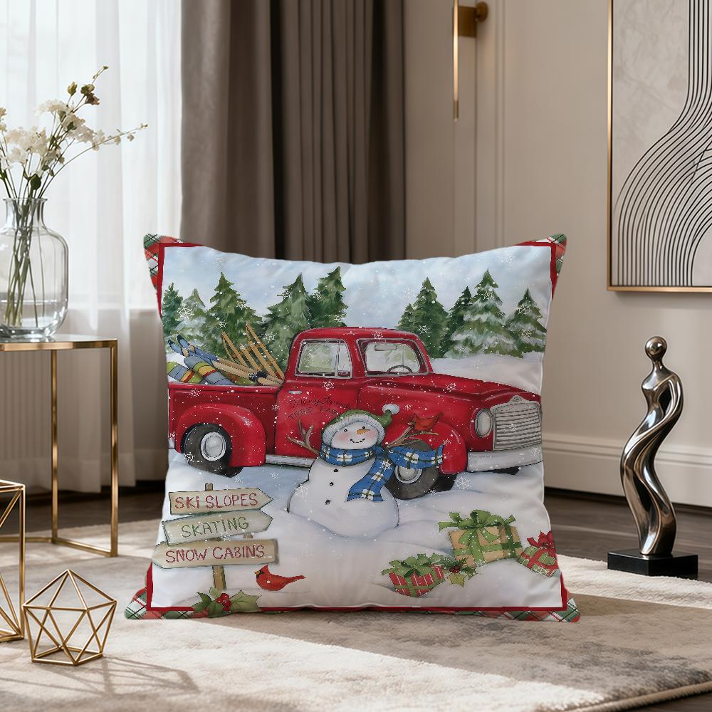 Modern Fashion Retro Flower Christmas Red Truck Art Soft Pillow Cover Sofa Home Living Room Decor Protective Hogar Pillowcase