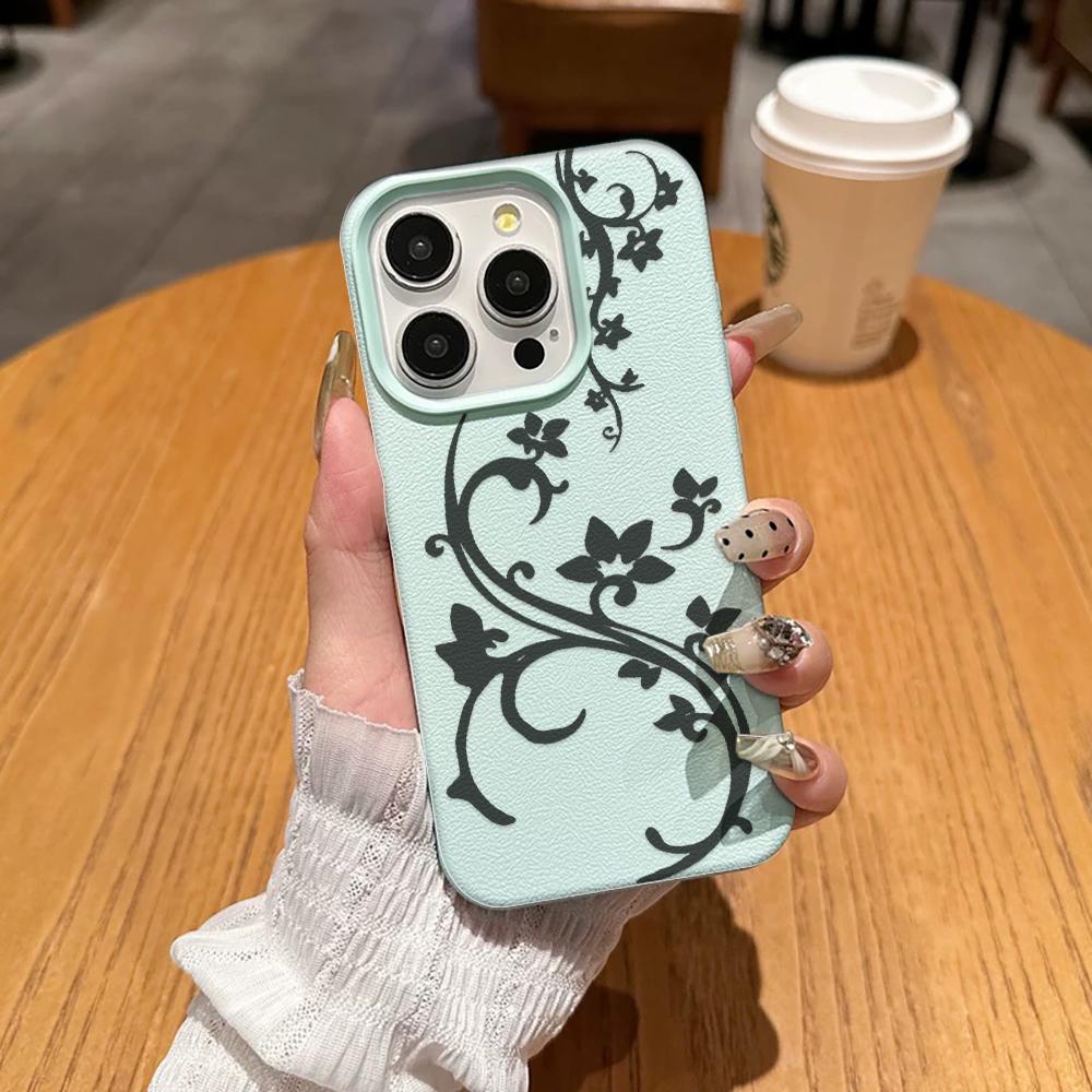 Minimalist Vine Patterns Phone Case For IPhone 17 Air 16 15 14 Plus 11 13 12 Pro Max Shockproof Leather Fresh And Niche Cover