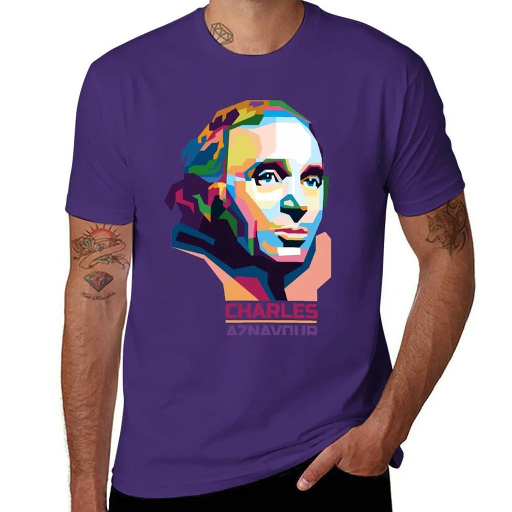 New Abstract Geometric Charles Aznavour In WPAP T-Shirt Short Sleeve Tee Aesthetic Clothing Men Workout Shirt