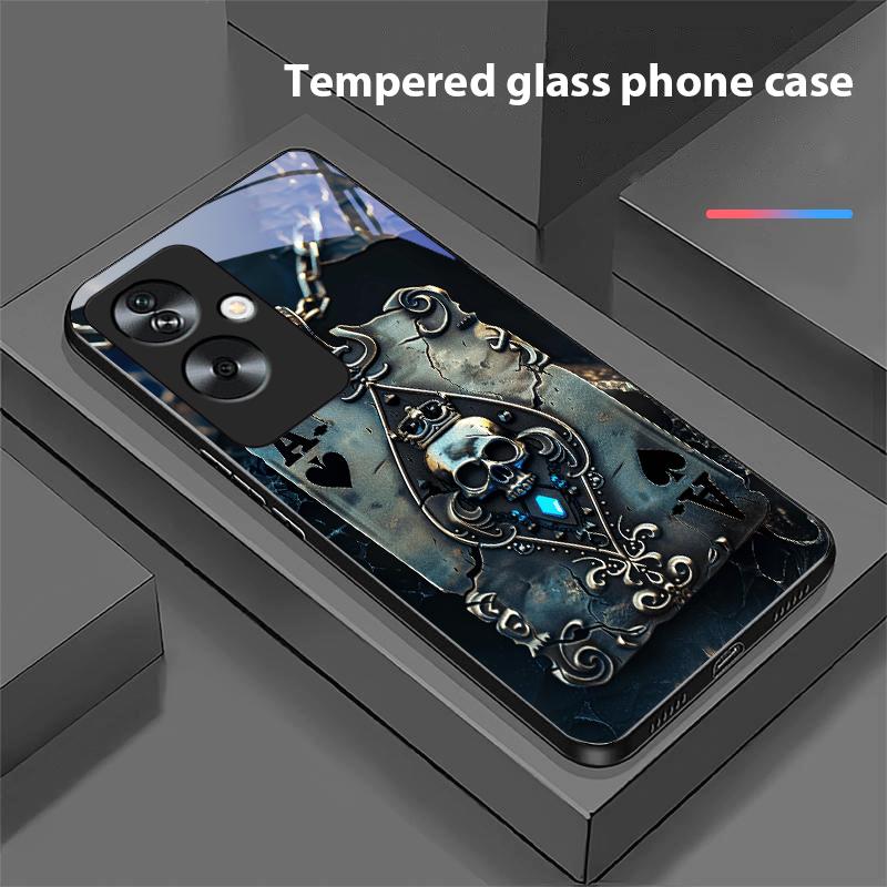 Skeleton Pendant For Oppo A79 5G 58 78 74 60 4G Reno 11F Realme GT 6 11 Note 50 10 C55 X2 Tempered Glass Black Phone Case