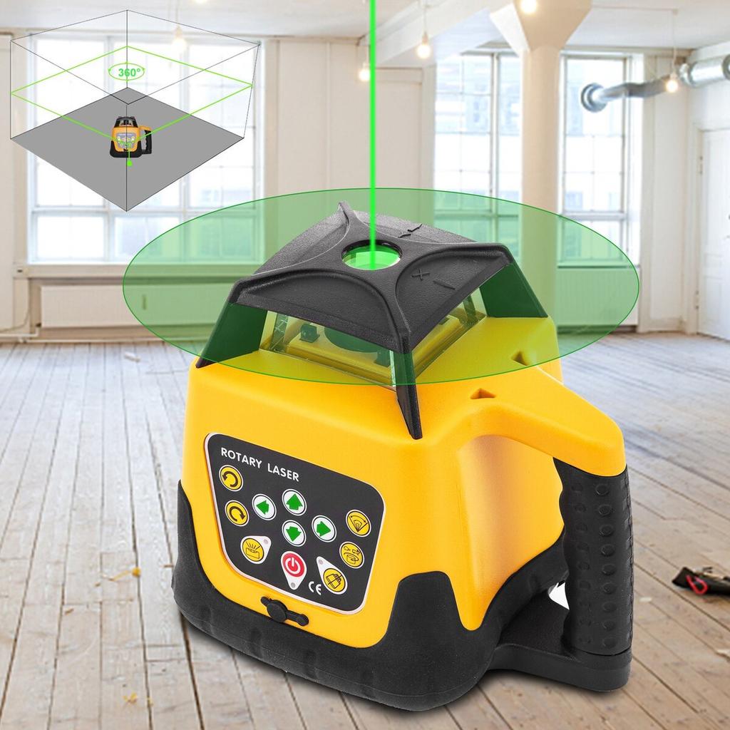 Rotary Laser Level Green Beam 500m Range Slope Adjustable 360° Spinning Accurate with Remote Control & Receiver