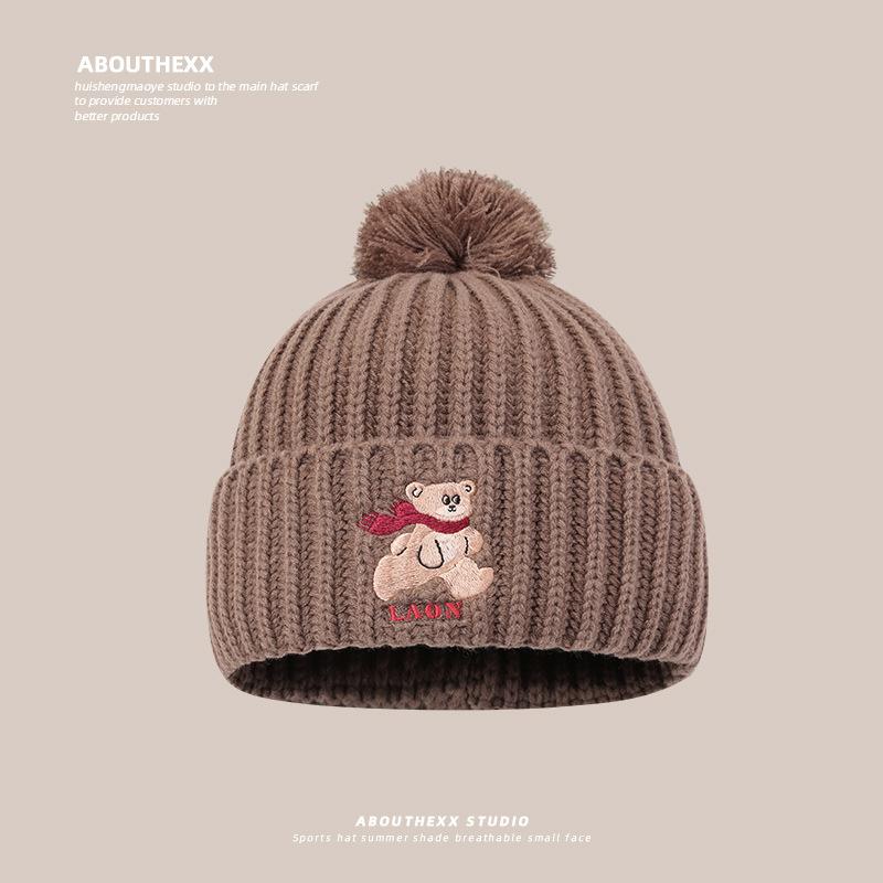 Cute Bear Meladeka Knitted Wool Hat Women's New Winter Warmth Thickened Face Protecting Small Ear Protecting Ball Hat