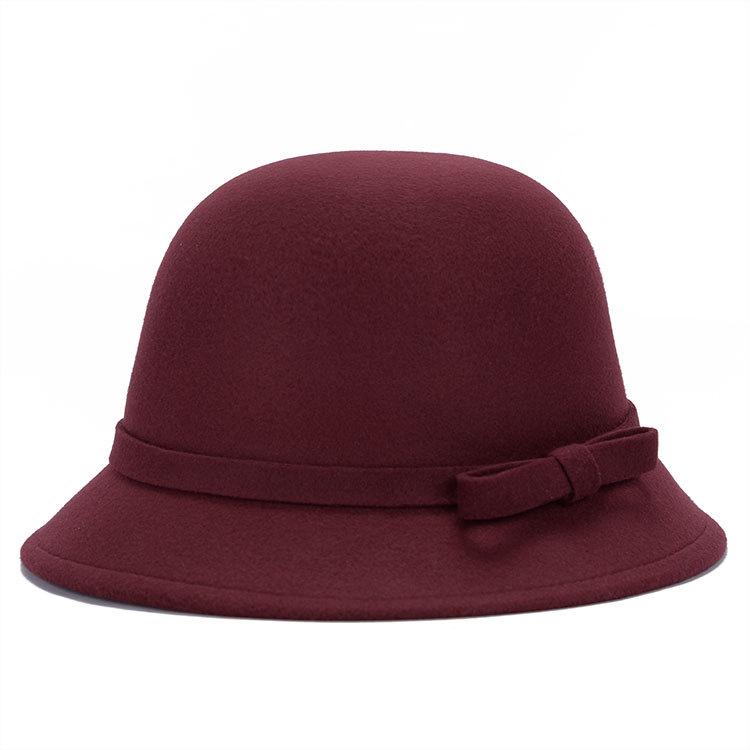 Korean Elegance: Women's Autumn/Winter Warm Felt Fedora with Striped Bow