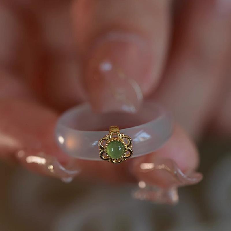 Ventfille Copper Chalcedony An Jade Ring For Woman Vintage Turquoise Jewelry Accessories Girls Dropshipping