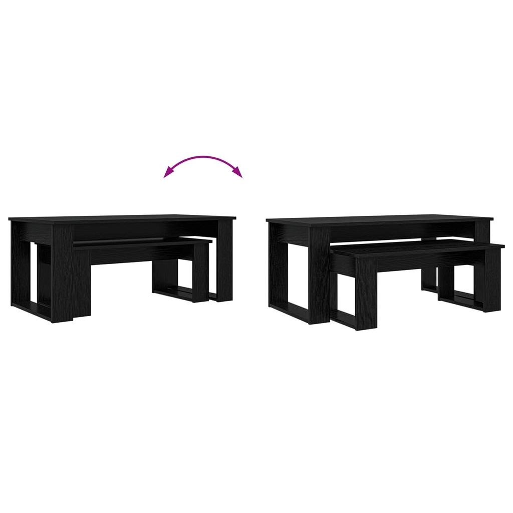 Coffee Table Set 2 Pcs Black Oak Effect Wood Based Material