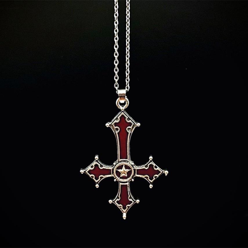 Crimson Gothic Cross Pendant Necklace Jewelry European and American Punk Style Weird Style