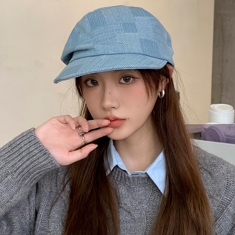 Cowboy beret women's retro octagonal hat big head circumference sun protection painter hat versatile face small sunshade cloud hat autumn