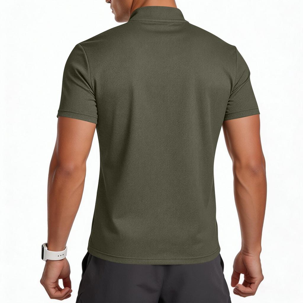 Men's Short-sleeved Shirt With Stand-up Collar And Zipper, Slim-fit Basic , Made Of Ice Silk