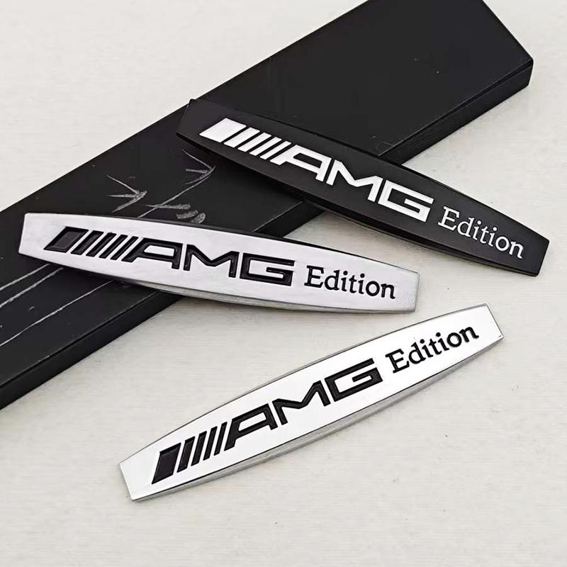 2pcs 3D Metal Car Styling Logo AMG Edition Badge Side Fender Both Emblem Sticker Decals For Mercedes Benz AMG Auto Accessories AT1