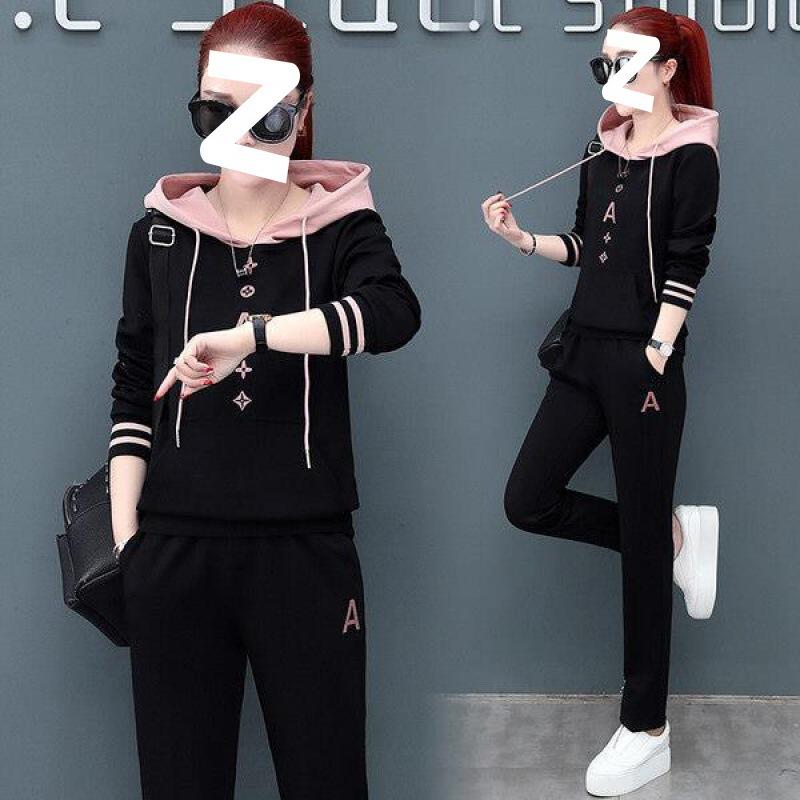 Spring and Autumn Fashionable Hooded Sweatshirt Women's Long-sleeved Casual Sportswear Loose Two-piece Set