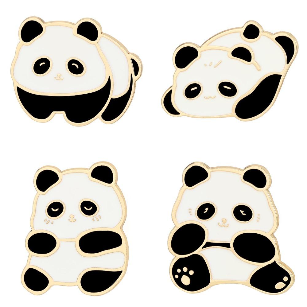 4 Stili Carini Panda Smalto Spille Cartoon Animale Che Gioca Dorate Spille da Bavero Per Ragazze Borsa Zaino Abito Distintivo Accessori