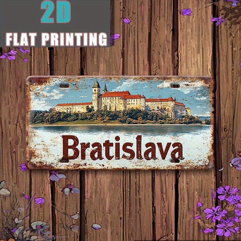 High Definition Metal Tin Sign Bratislava Castle Vintage License Plate Style Wall Art Decor for Home Garage Bar
