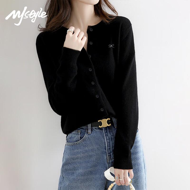 

MJ STYLE Women s Bow Embroidered Knit Cardigan M