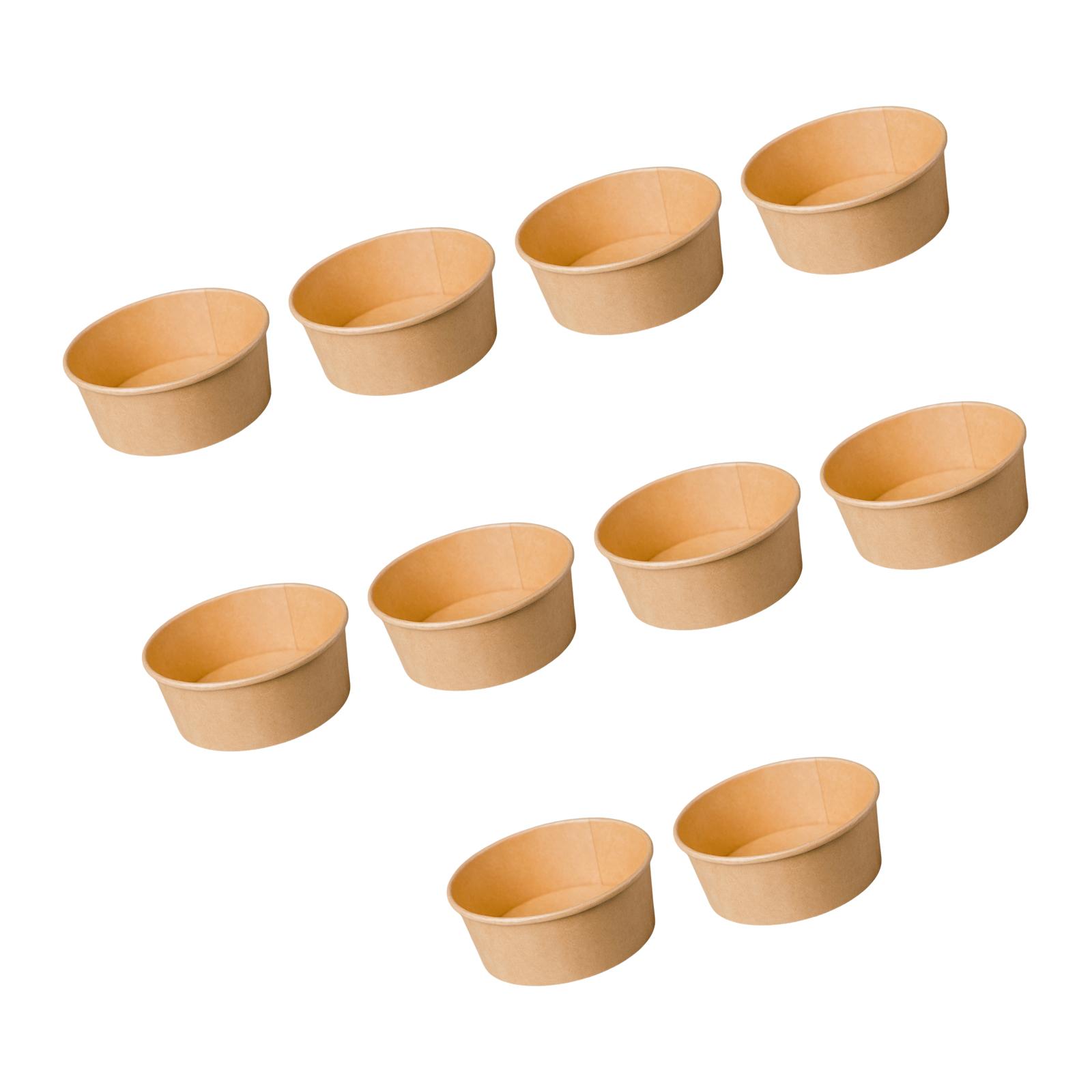 

Набор из 10 прочных крафтовых бумажных мисок с крышками разной вместимости, идеально подходящих для еды на вынос, пикников и быстрой уборки. B