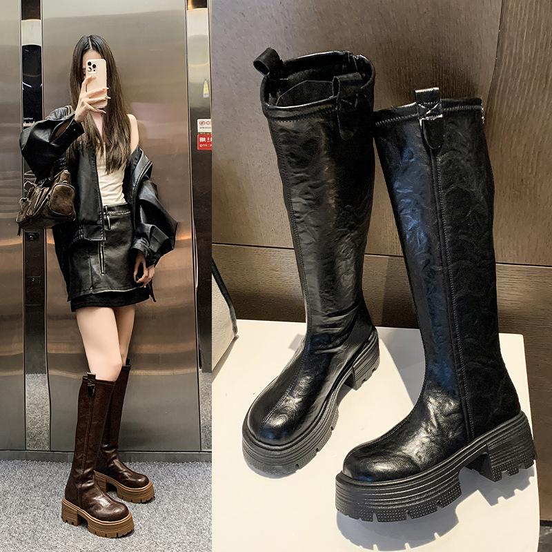 Dámské vysoké boty 2025 nové boty jezdecké boty silná podrážka vysoké