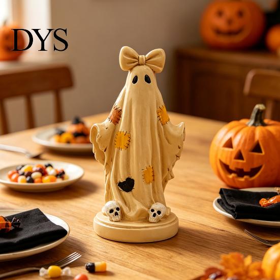 Fashionable Resin Collectibles Halloween Patchwork Ghost/Pumpkin Man Statue Ornament, Creative Desktop Figurine, Decorative Bookshelf Accents