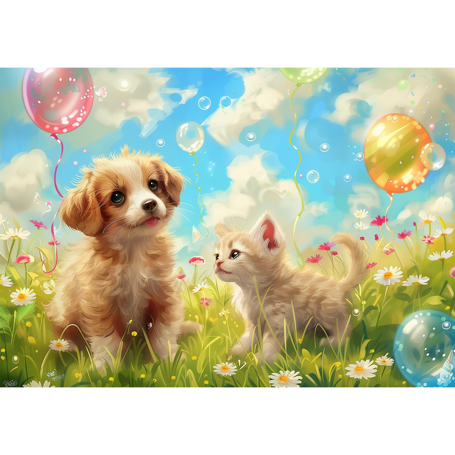 

MISITU 100-Piece Jigsaw Puzzle, Large Pieces, Landscape Painting, Cat, Dog, Pet, Animal, Cute, Gift, Birthday, Anniversary, Celebration, Christmas,