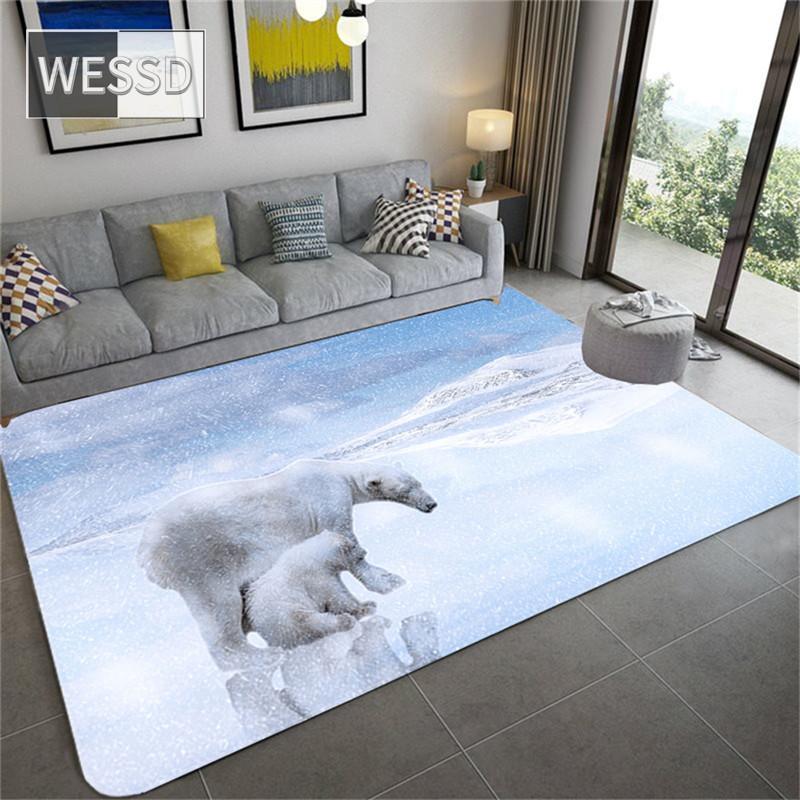 Niedlicher Eisbär Kinderzimmer Teppich 3D Tier Teppich Teppich Wohnzimmer Flanell Schwamm Badematte Saugfähig Home Decor Flur Teppich
