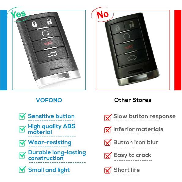 Key Fob VOFONO Keyless Entry Remote Smart Replacement Compatible With Cadillac CTS 2008-2015/ STS 2008-2011 (FCC ID: M3N5WY7777A) 5 Buttons