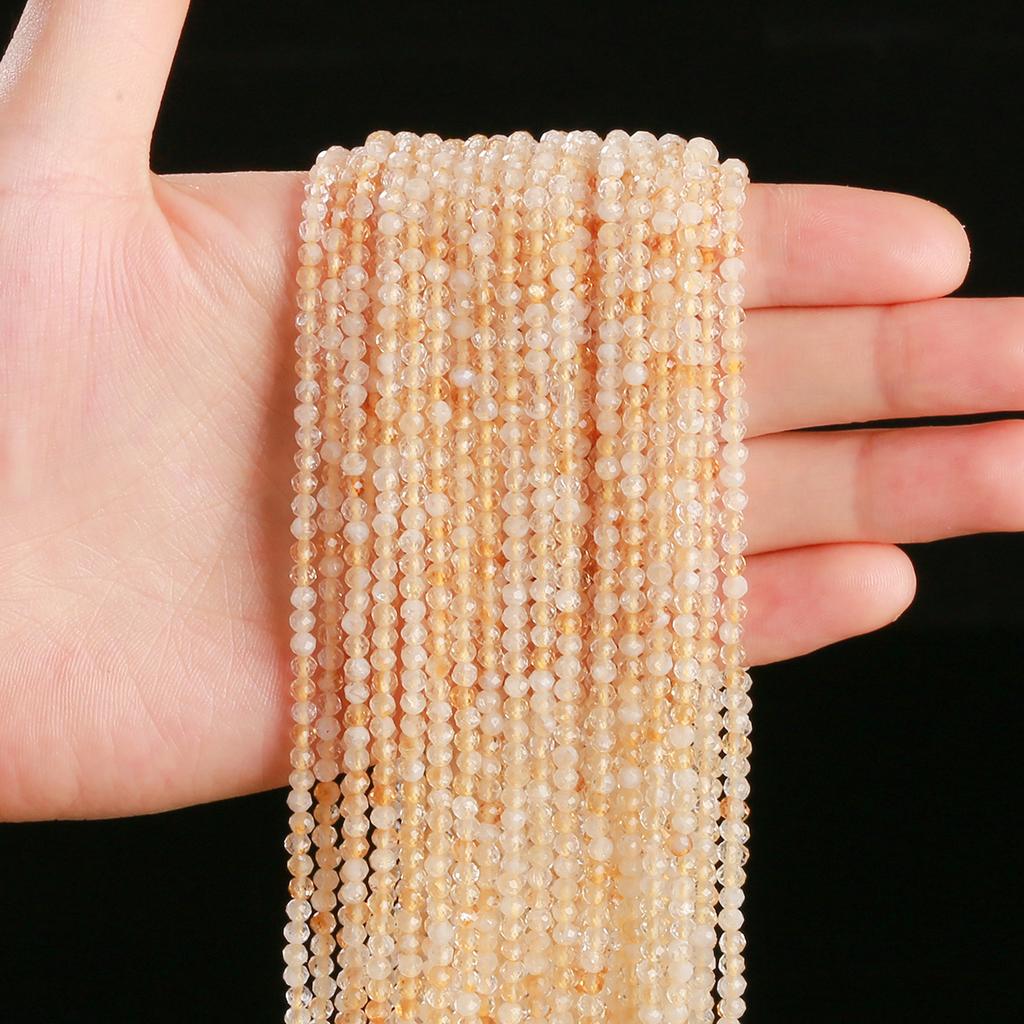 2 3 4mm Faceted Natural Citrine Bead Round Loose Spacer Small Gemstone Bead for Jewelry Making Diy Necklace Bracelet Accessory