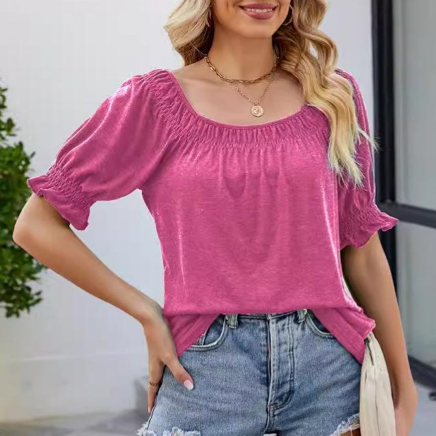 2023 Summer Casual Loose Fit Square Neck Short Sleeve T-shirt