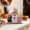 Stable Wooden Napkin Stand Halloween Holder, Cute Pastel Pumpkin Ghost Black Cat Tabletop Tissue Dispenser, Storage for Waterproof Decorative Kitchen