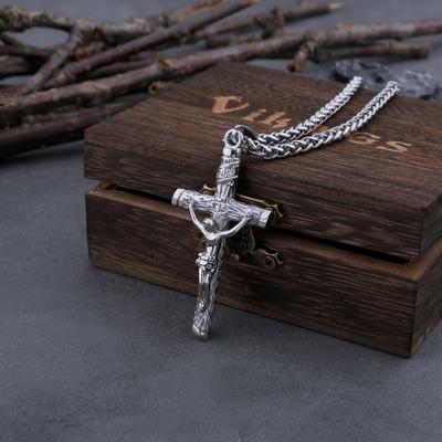 Mens Stainless Steel Jesus Cross Necklace Classic Christian Faith Pendant Religious Jewelry Boyfriend Gifts Accessories