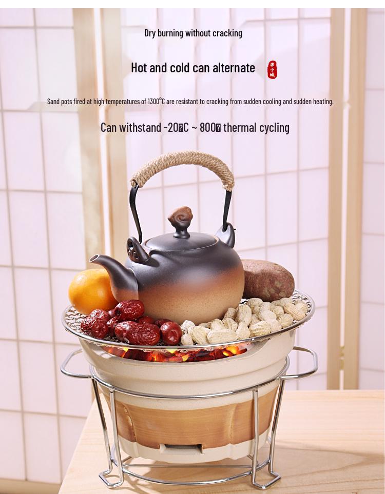 Clay Teapot with Lid and Handle for Electric or Charcoal Stove