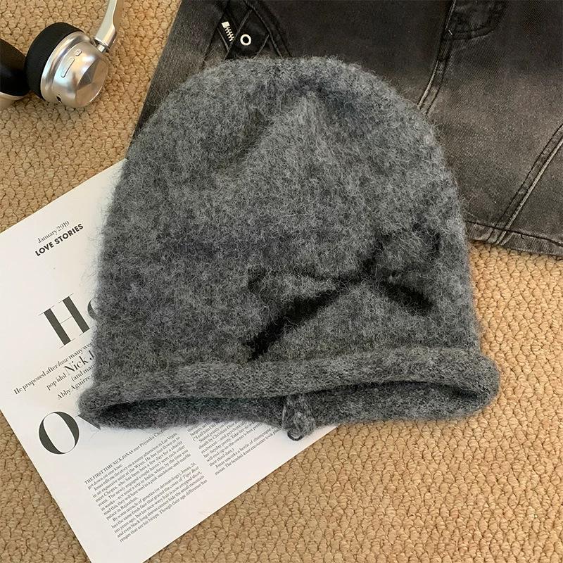 Autumn and Winter Jacquard Bow Brushed Hats for Women Warm Ear Protecting Headscarves  Cold Hats  Trendy Korean Style Knitted Hats