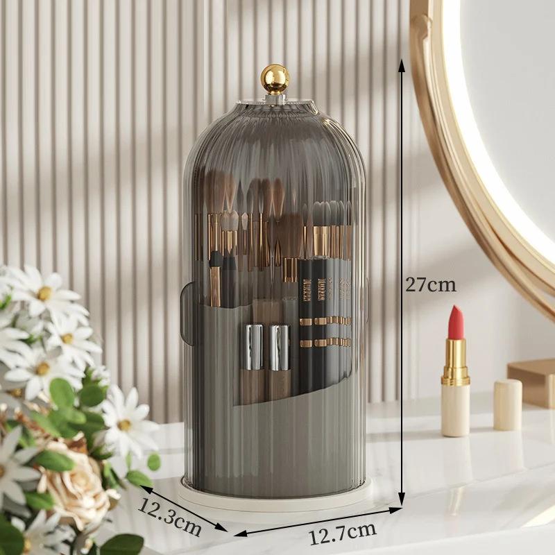 360° Rotating Makeup Brush Holder With Lid Lipstick Eyebrow Pencil Holder Eye Shadow Storage Box Desk Cosmetic Tools Organizer
