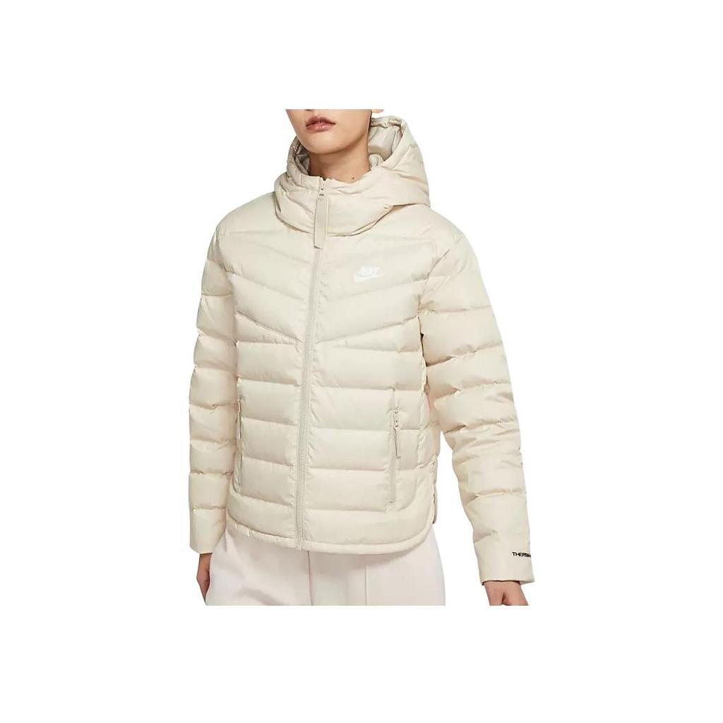 Nike Solid Color Windproof Warm Sports Hooded Down Jacket Women Jackets Off-White DR1585-206